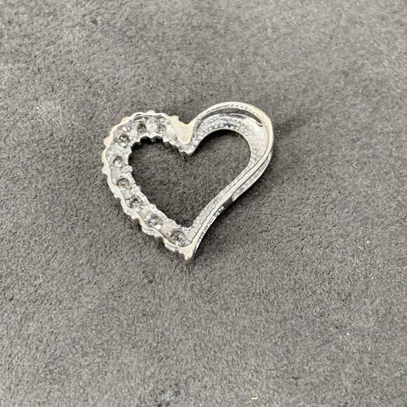 10k White Gold and Diamond Open Heart Dainty Pendant Signed JTW - Picture 2 of 6